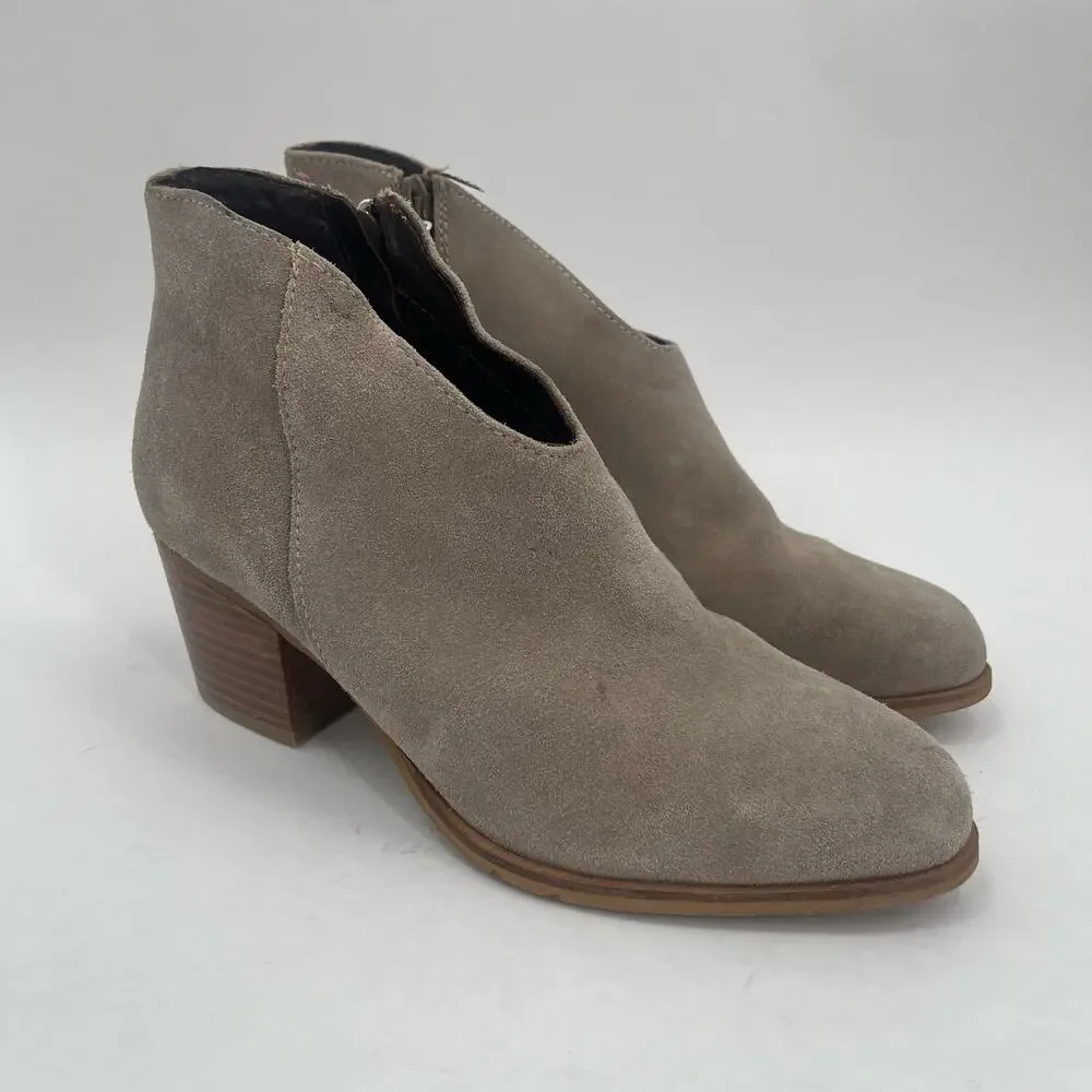 JEFFREY CAMPBELL Booties Size 7 Boots Suede Taupe Leather Owen Block Heel Zipper